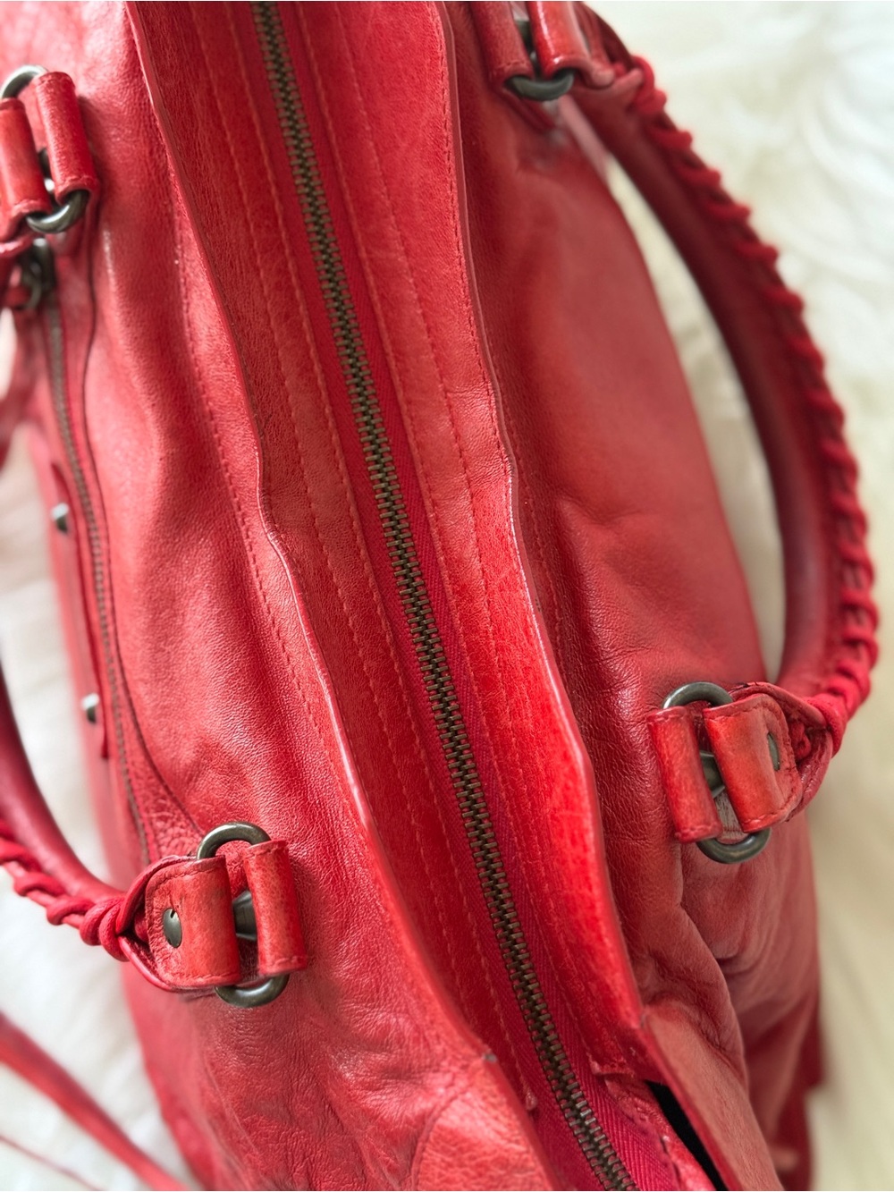 BALENCIAGA CITY BAG BRIGHT RED CHÈVRE LEATHER S/S 2007 MOTO BAG VINTAGE - Picture 5 of 16